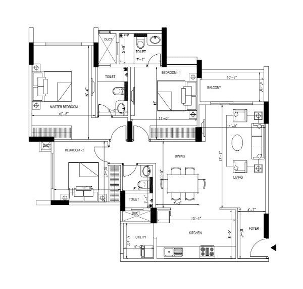 Orchid Whitefield - 3 BHK Floor Plan