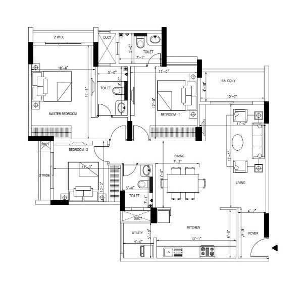 Orchid Whitefield - 3 BHK Floor Plan