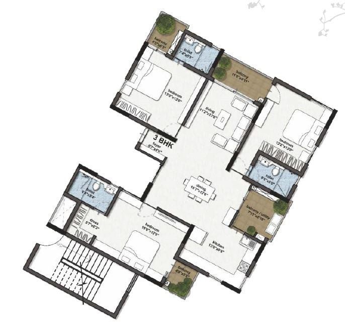 RBD Stillwater - 3 BHK Floor Plan