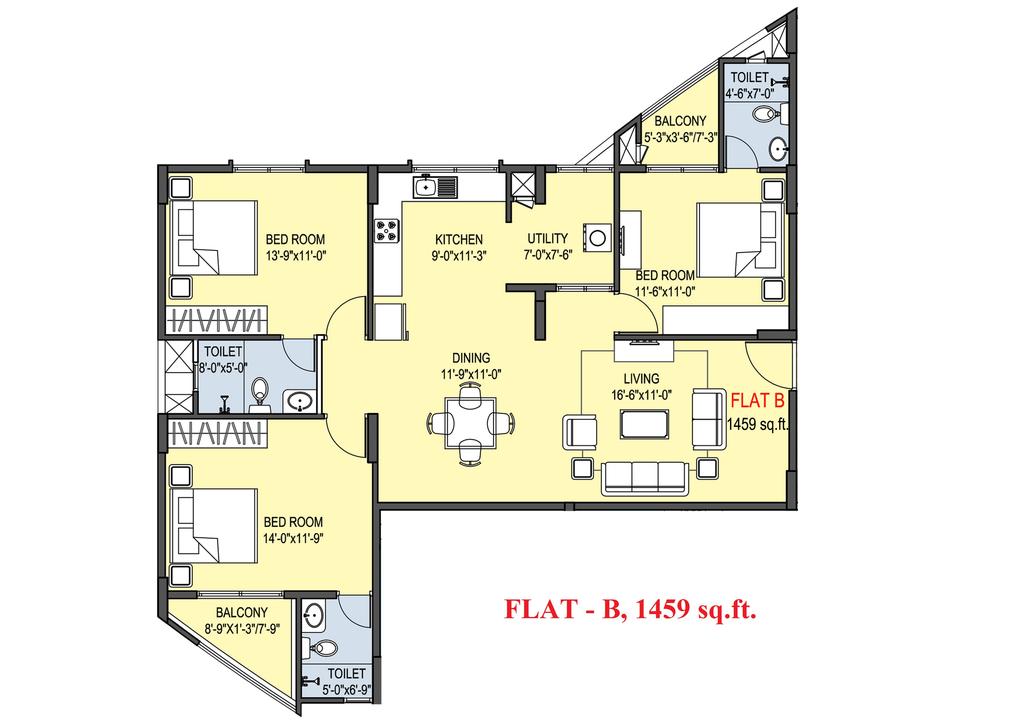 Klassik Landmark - 3 BHK Floor Plan