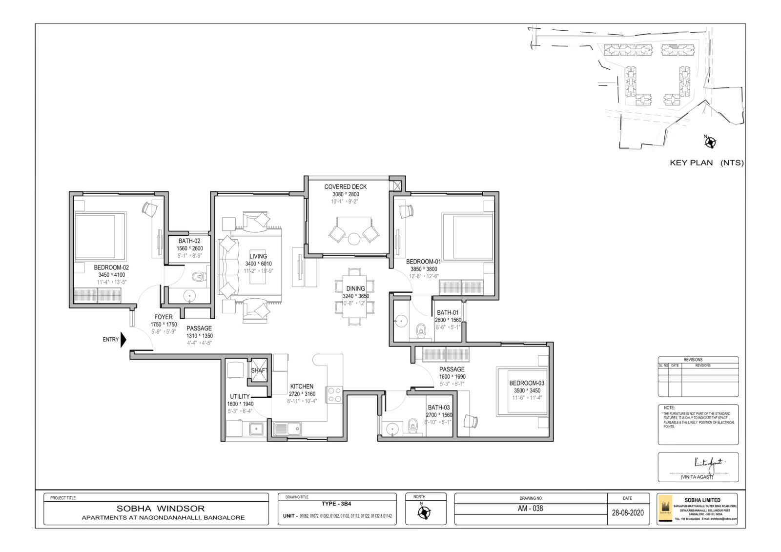 Sobha Windsor - 3 BHK Floor Plan