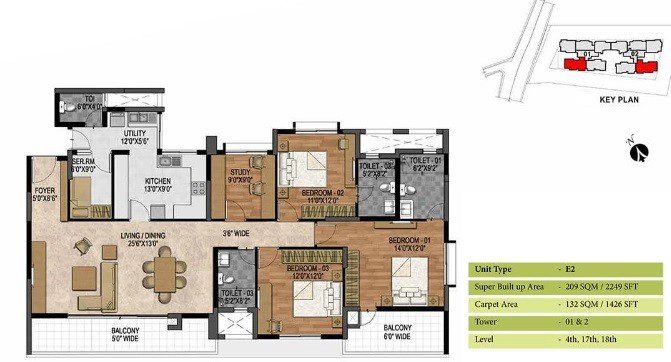Prestige Woodland Park 3.5 BHK Floor Plan