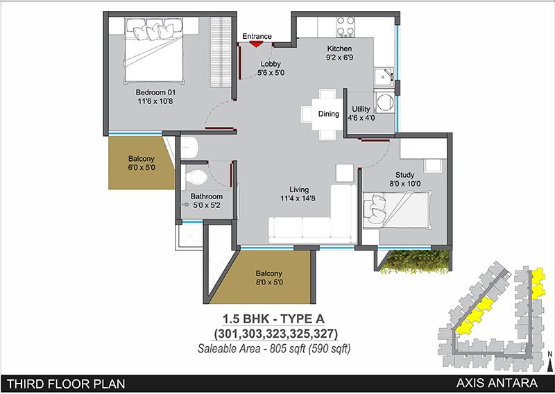 Axis Antara 1.5 BHK Floor Plan
