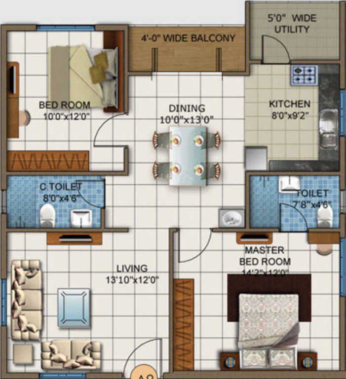 DSR White Waters - 2 BHK Floor Plan