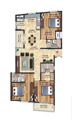 Salarpuria Sattva Celesta - 3 BHK Floor Plan