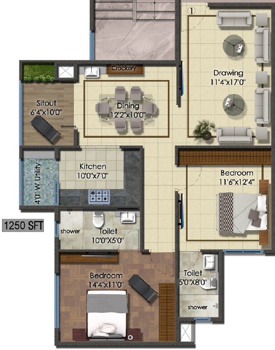 DSR Eden Greens - 2 BHK Floor Plan