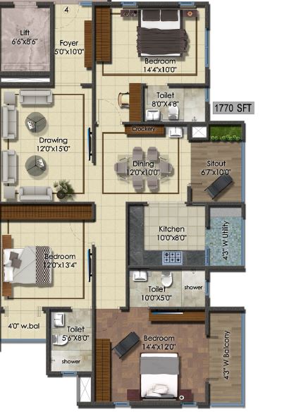 DSR Eden Greens - 3 BHK Floor Plan