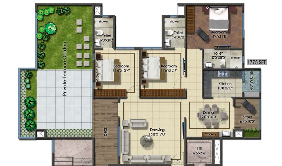 DSR Eden Greens - 3 BHK Floor Plan
