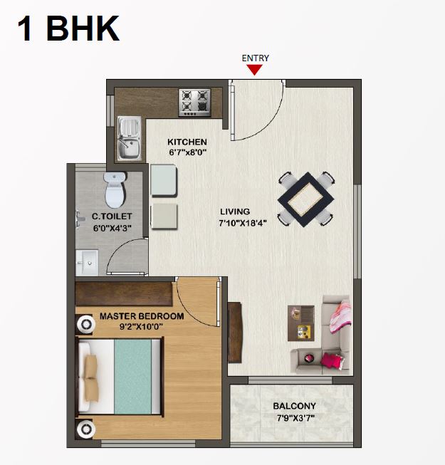 Sowparnika Indraprastha - 1 BHK Floor Plan