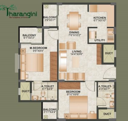 Sowparnika Tharangini - 2 BHK Floor Plan
