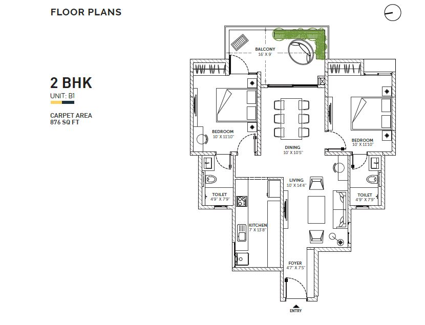Assetz Sun and Sanctum - 2 BHK Floor Plan