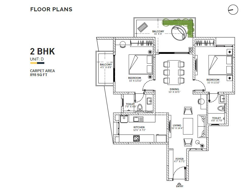 Assetz Sun and Sanctum - 2 BHK Floor Plan