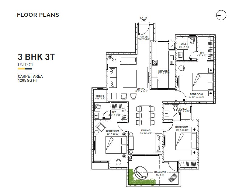Assetz Sun and Sanctum - 3 BHK Floor Plan