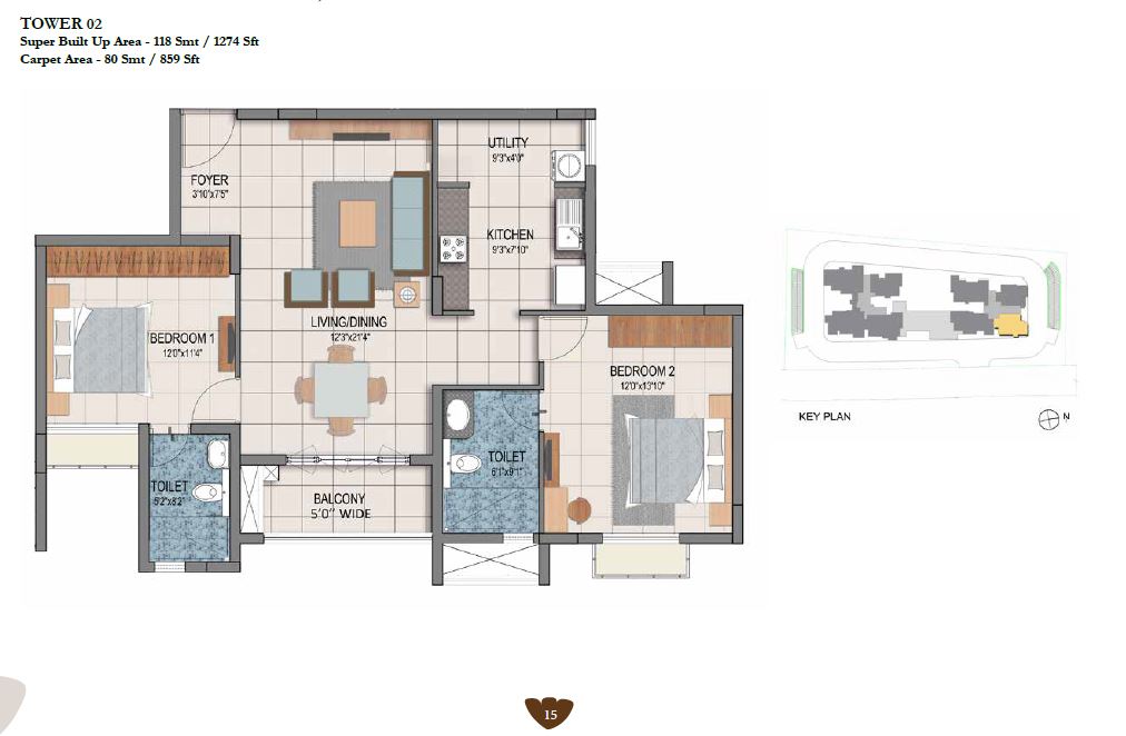 Prestige Dolce Vita - 2 BHK Floor Plan