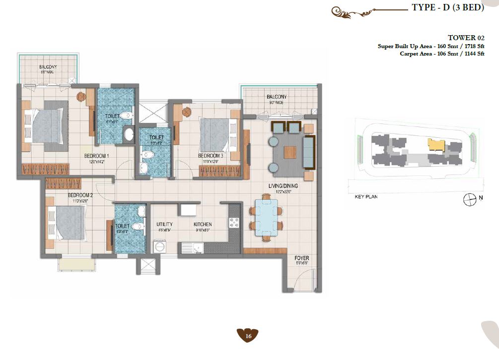 Prestige Dolce Vita - 3 BHK Floor Plan