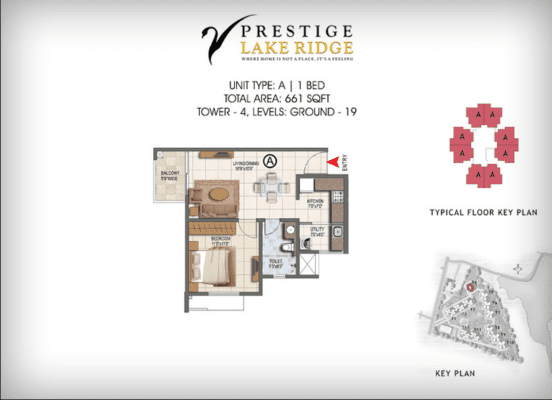 Prestige Lake Ridge 1 BHK Floor Plan