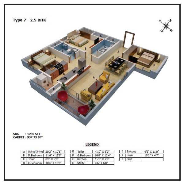 Mahendra Aarna 2.5 BHK Floor Plan