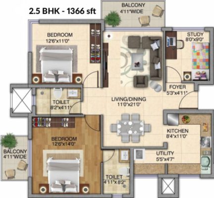Kolte Patil I TOWERS Exente 2.5 BHK Floor Plan