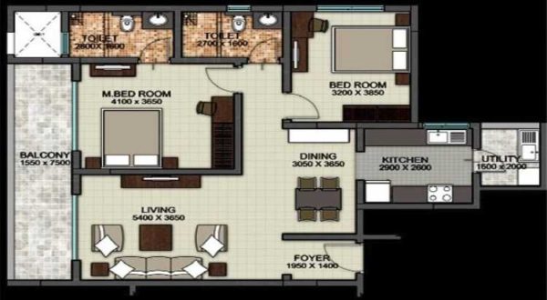 Sobha Silicon Oasis 2 BHK Floor Plan