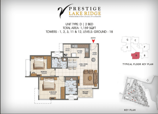 Prestige Lake Ridge 2 BHK Floor Plan