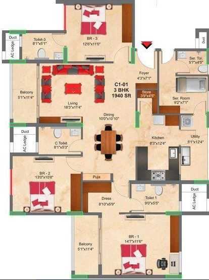 SNN Raj Greenbay 3.5 BHK Floor Plan