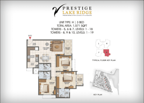 Prestige Lake Ridge 3 BHK Floor Plan
