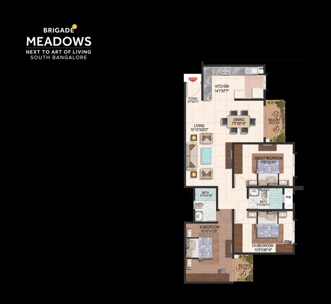 Meadows - Plumeria Lifestyle 3 BHK Floor Plan