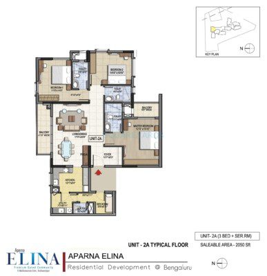 Aparna Elina 3 BHK Floor Plan
