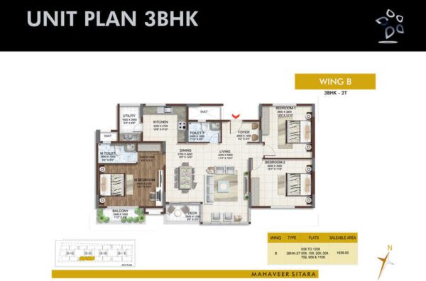 Mahaveer Sitara 3 BHK Floor Plan