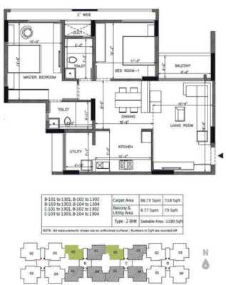 Goyal & Co Orchid Greens 2 BHK Floor Plan