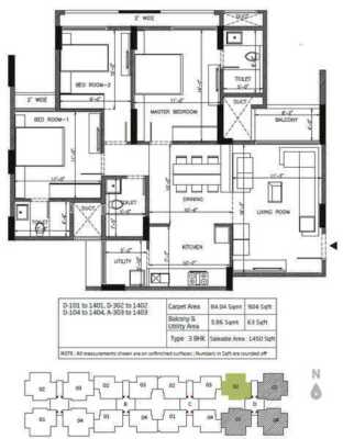 Goyal & Co Orchid Greens 3 BHK Floor Plan