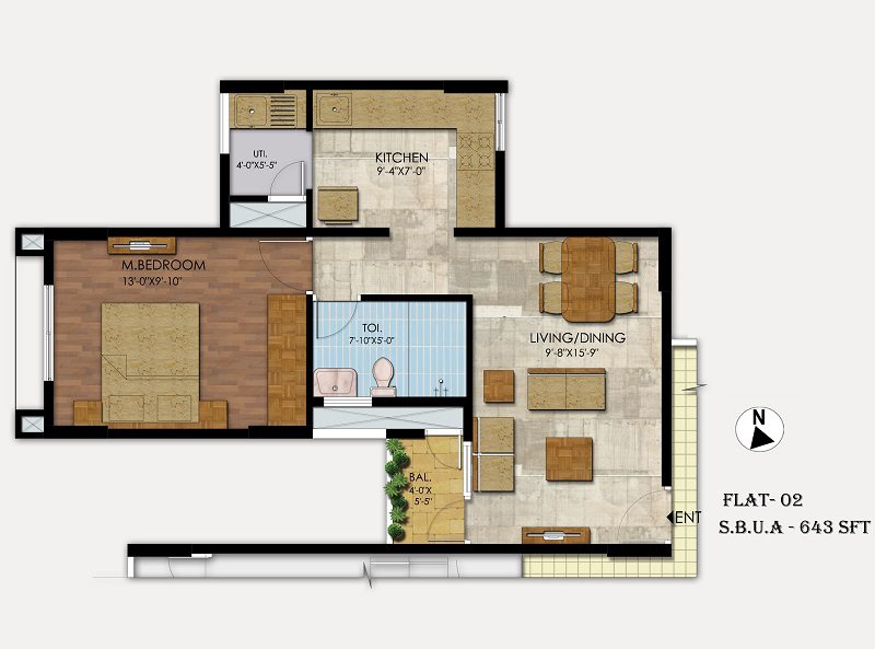 Mahaveer Ranches - 1 BHK Floor Plan