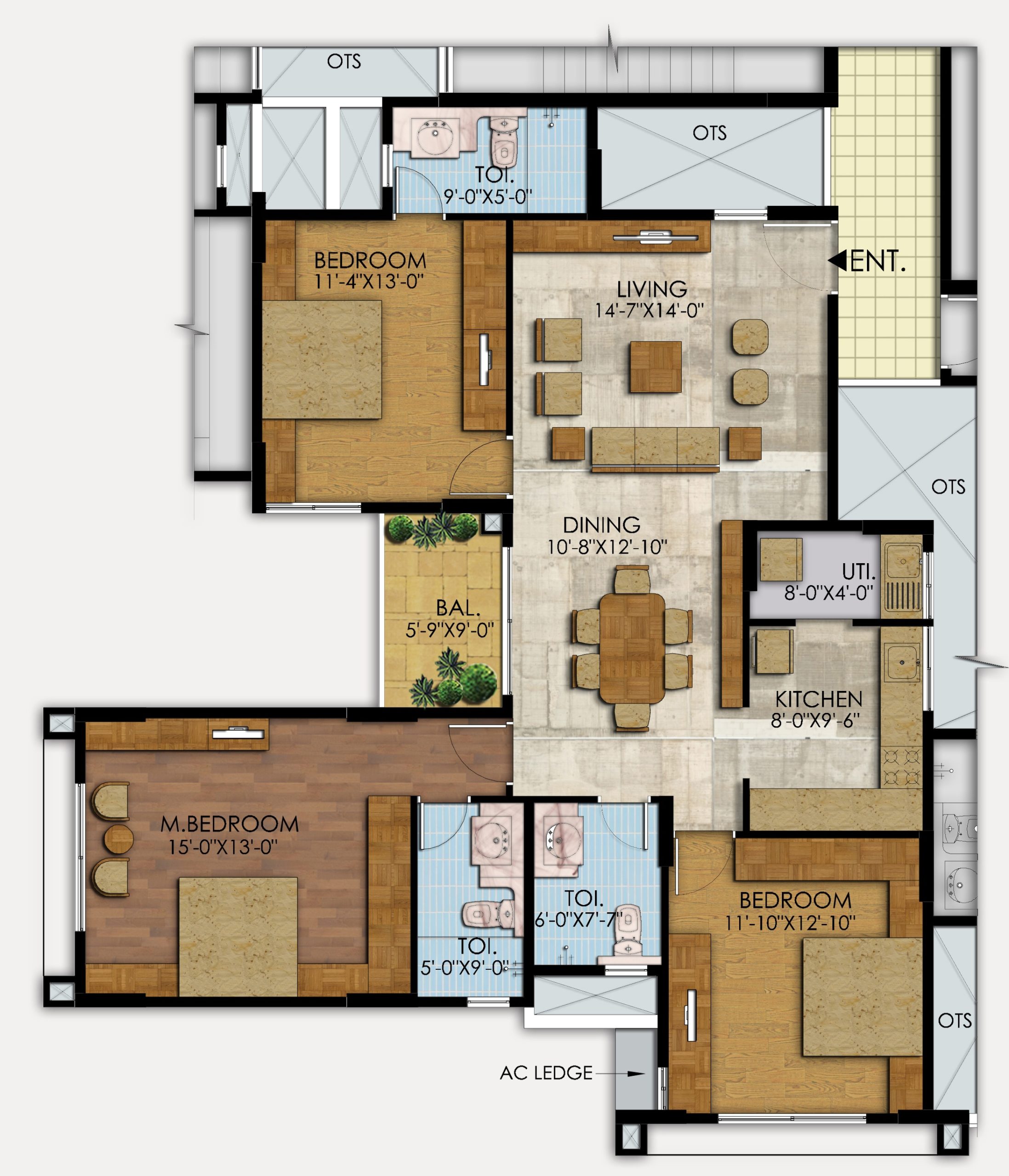 Mahaveer Ranches - 3 BHK Floor Plan