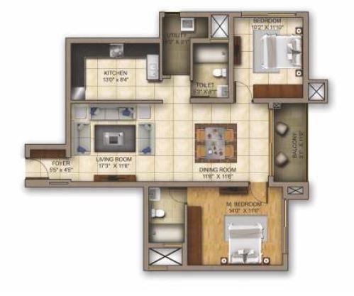 Century Infiniti 2 BHK Floor Plan