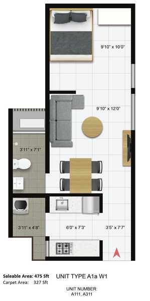 Iconest 3 1 BHK Floor Plan