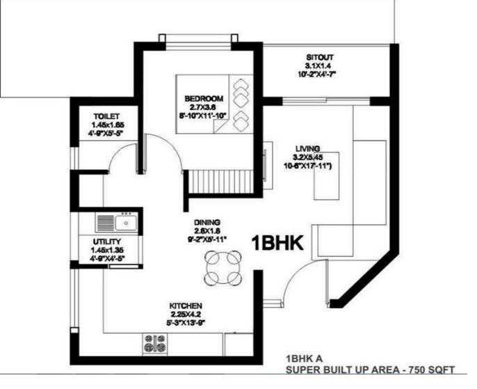 SJR Fiesta Homes 1 BHK Floor Plan
