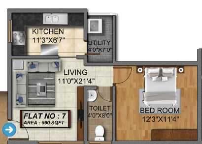 SR Suvarna Residency 1 BHK Floor Plan