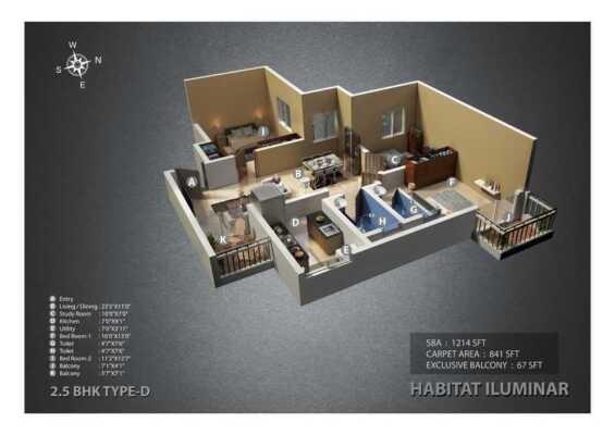Habitat Iluminar 2.5 BHK Floor Plan