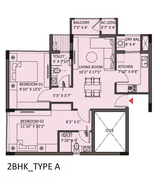 Akruti Ark 2 BHK Floor Plan
