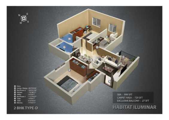 Habitat Iluminar 2 BHK Floor Plan
