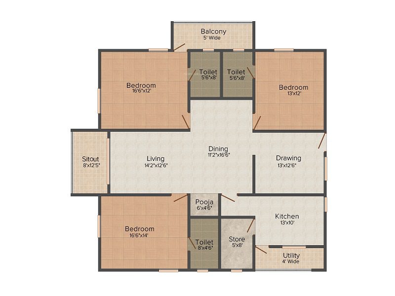 Aditya Empress Towers 3 BHK Floor Plan
