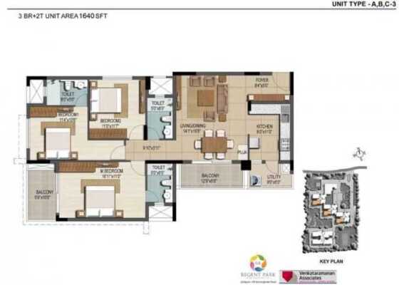 GR Regent Park 3 BHK Floor Plan