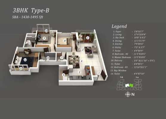 Keya Homes The Green Terraces 3 BHK Floor Plan