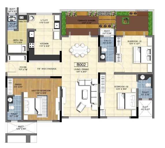 Vaishnavi Terraces 3 BHK Floor Plan