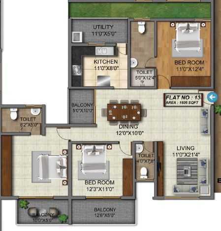 SR Suvarna Residency 3 BHK Floor Plan