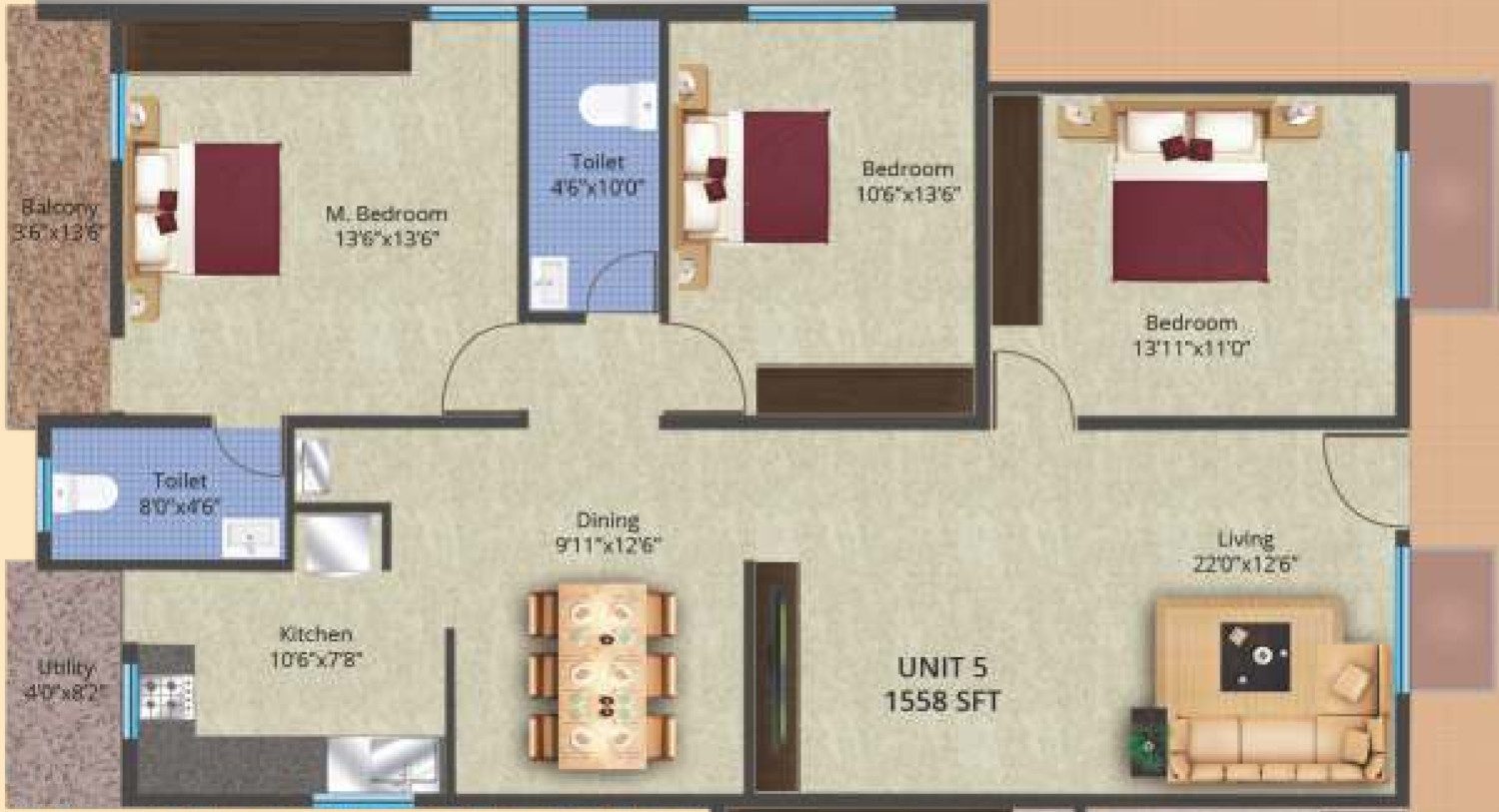 Chaitanya Grand 3 BHK Floor Plan