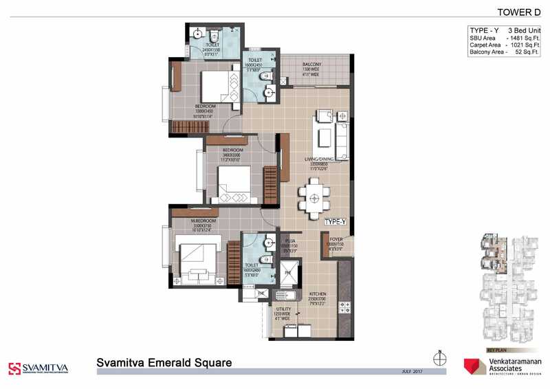 Svamitva Emerald Square 3 BHK Floor Plan
