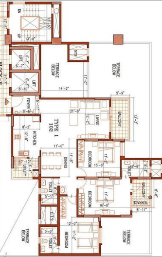 Ajmera Infinity 3 BHK Floor Plan