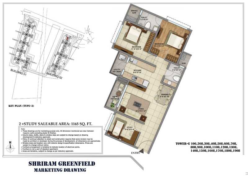 Shriram Greenfield 3 BHK Floor Plan