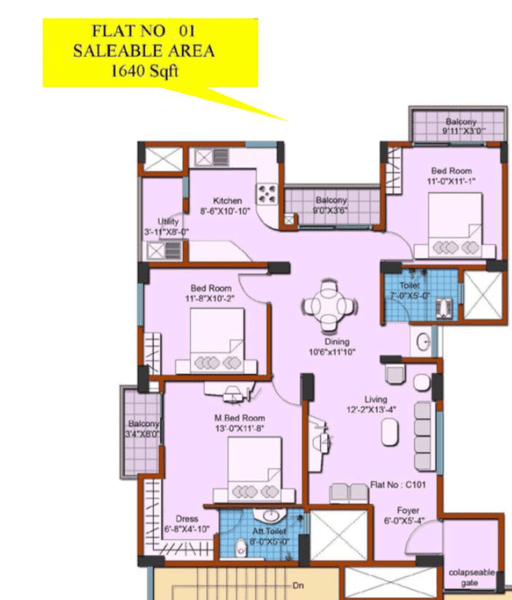 Aakruti Amity 3 BHK Floor Plan